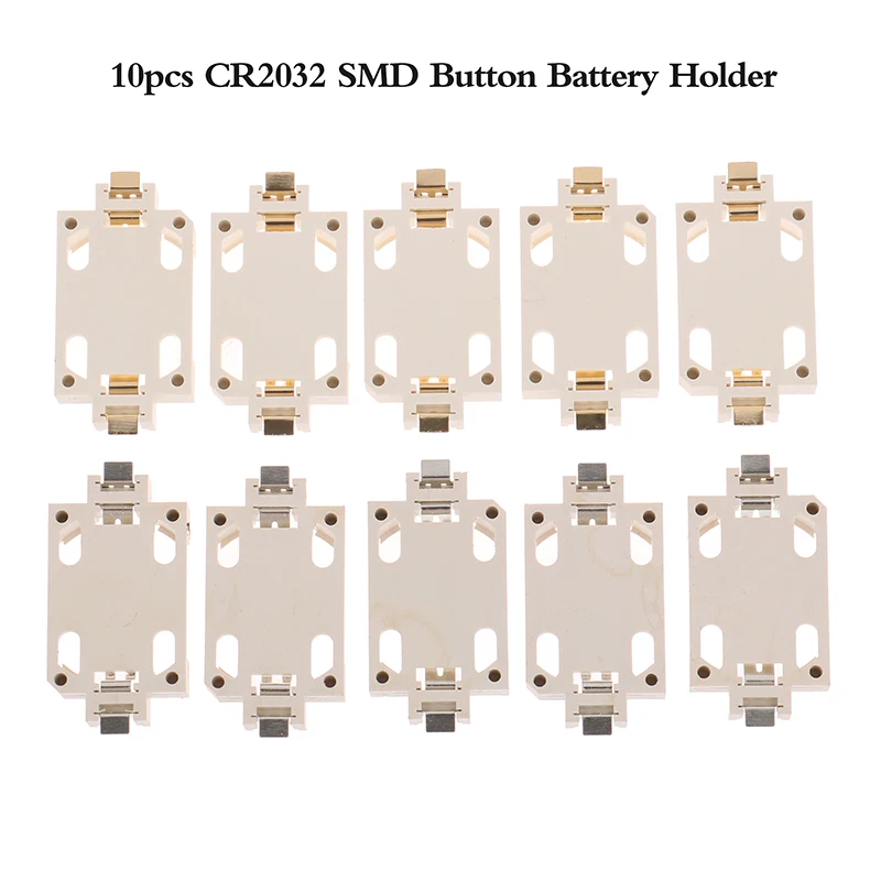 

10Pcs White Housing Gold-Plated Tin-Plated Button Battery Holder For CR2032 Cr2025 Bs-6 SMD Button Battery Holder Socket Cases