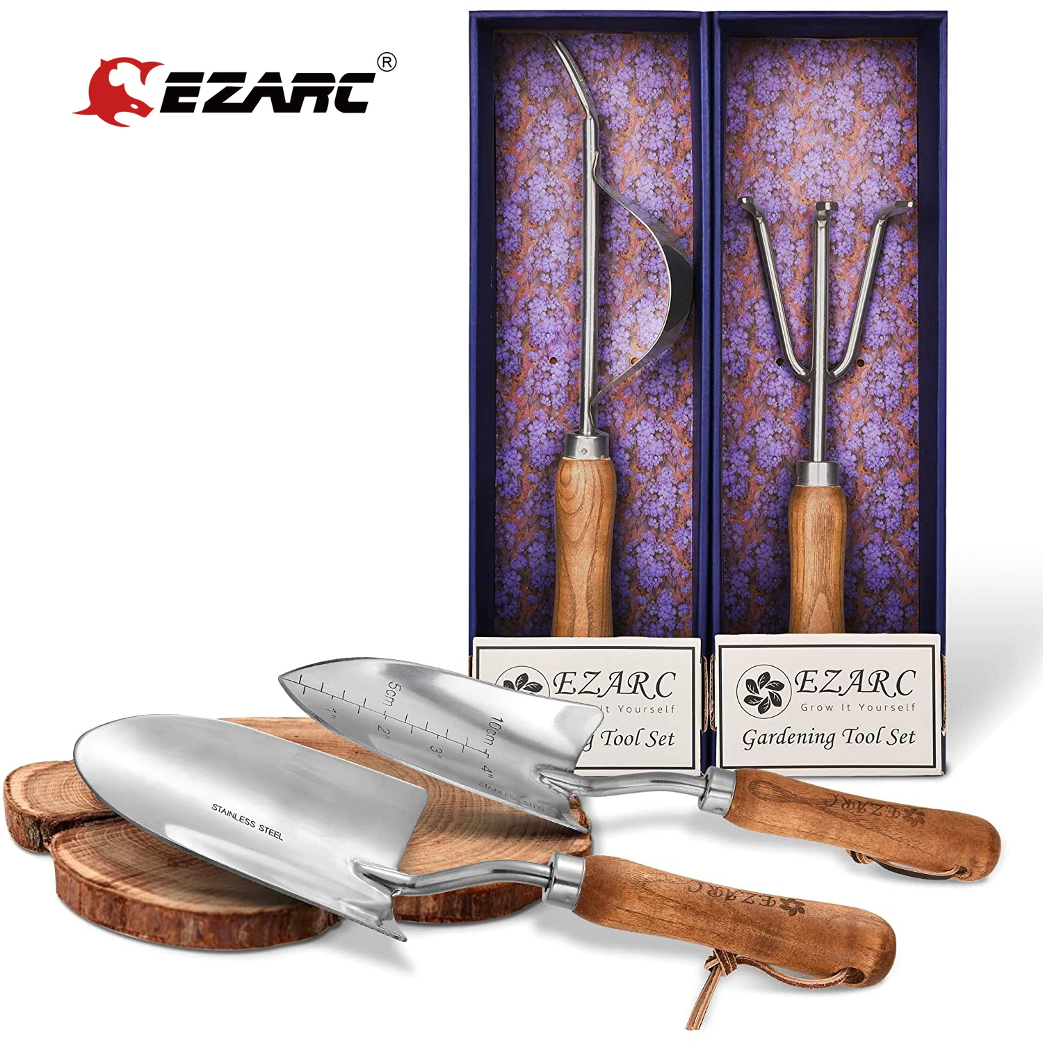 EZARC Garden Tool Set, 4 Piece Stainless Steel Heavy Duty Gardening Kit with Wood Handle, Indoor and Outdoor Hand Planting Kit
EZARC Garden Tool Set, 4 Piece Stainless Steel Heavy Duty Gardening Kit with Wood Handle, Indoor and Outdoor Hand Planting Kit
