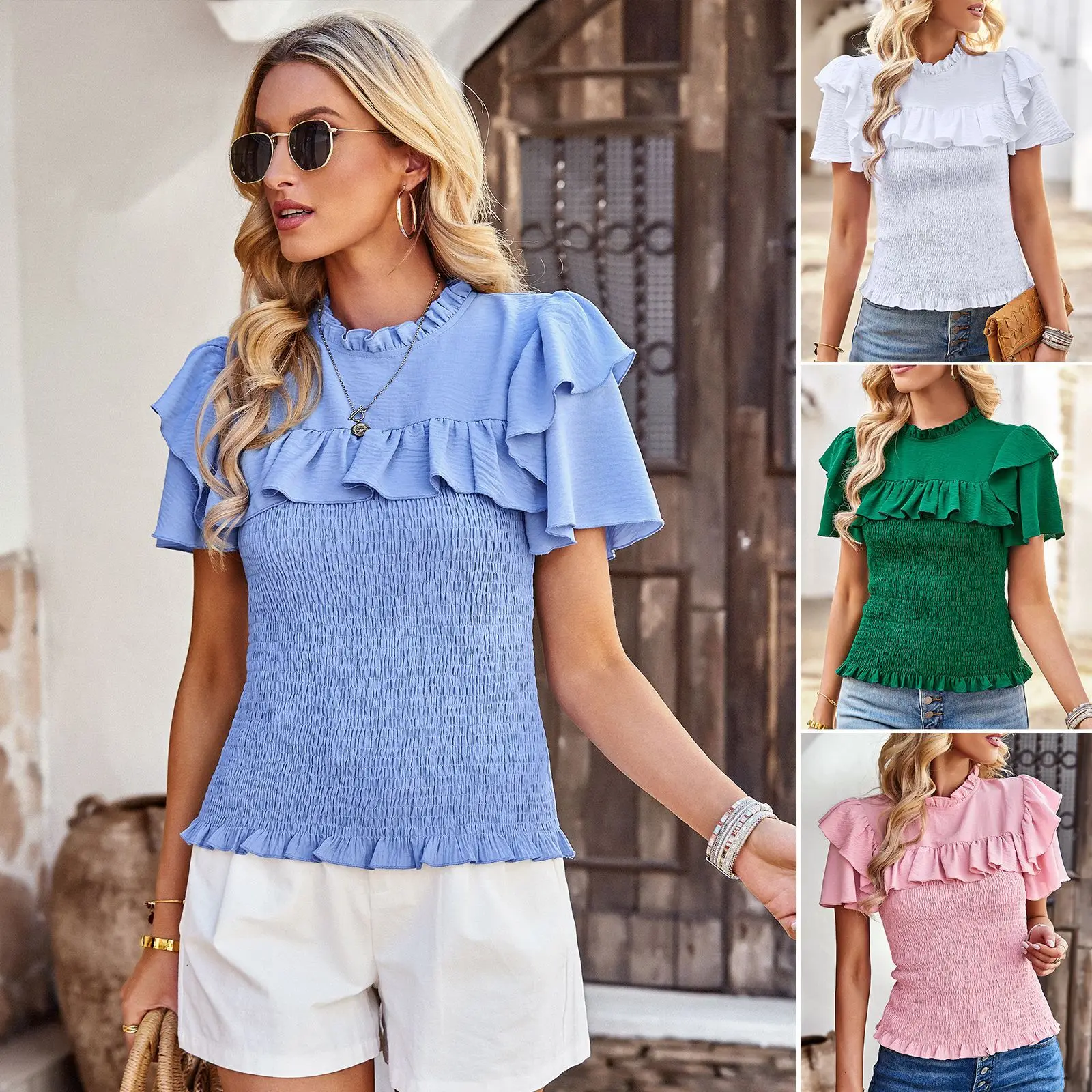 Summer Women o-neck lace pure color patchwork elastic waist Temperament Casual T-shirt Tees Women Clothing
Summer Women o-neck lace pure color patchwork elastic waist Temperament Casual T-shirt Tees Women Clothing