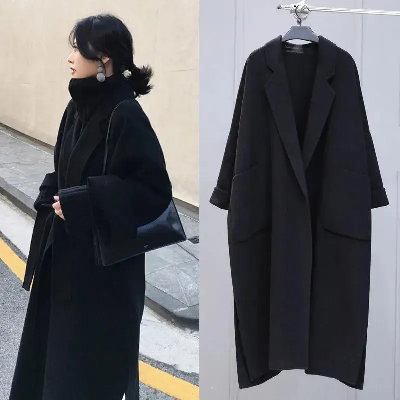 Korean Thick Woolen Women's Coat 2022 New Korean Woolen Autumn/winter Black Over The Knee Loose Coat for Women
Korean Thick Woolen Women's Coat 2022 New Korean Woolen Autumn/winter Black Over The Knee Loose Coat for Women