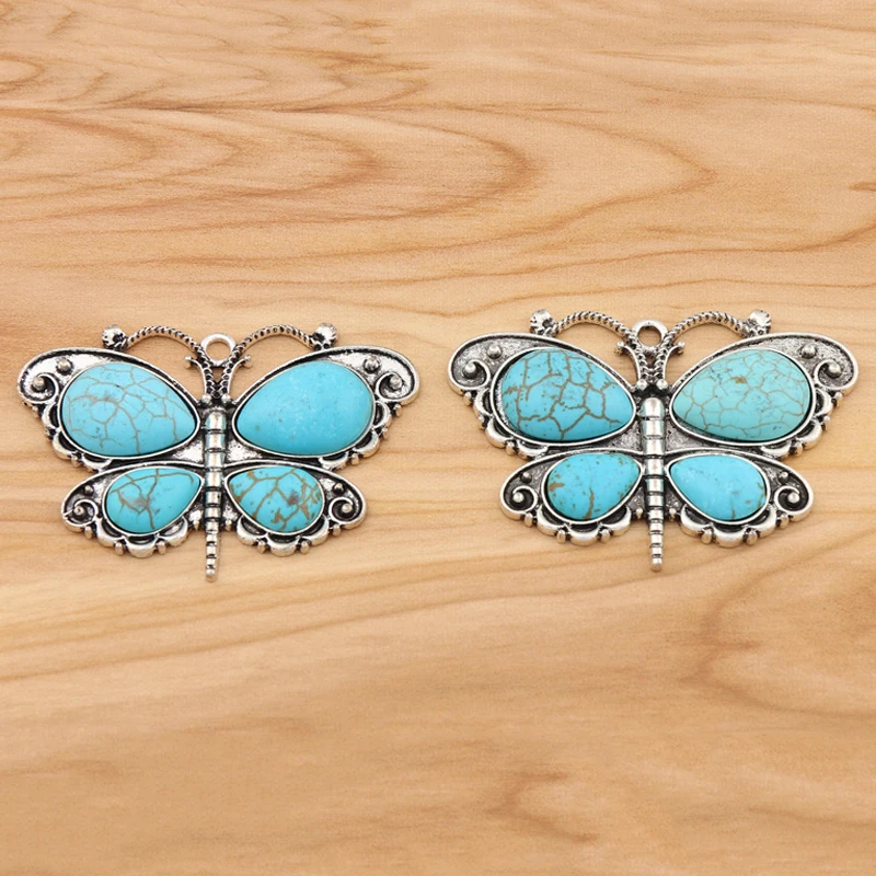 

3 Pieces Tibetan Silver Boho Imitation Turquoise Butterfly Charms Pendants for DIY Necklace Jewellery Making Finding Accessories