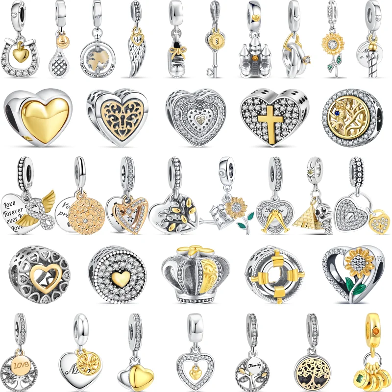 925 Solid Silver Two-Tone Series Heart Family Tree Flowers Crown Feather Wing Beads Fit Original Pandora Charms Bracelet Jewelry
925 Solid Silver Two-Tone Series Heart Family Tree Flowers Crown Feather Wing Beads Fit Original Pandora Charms Bracelet Jewelry