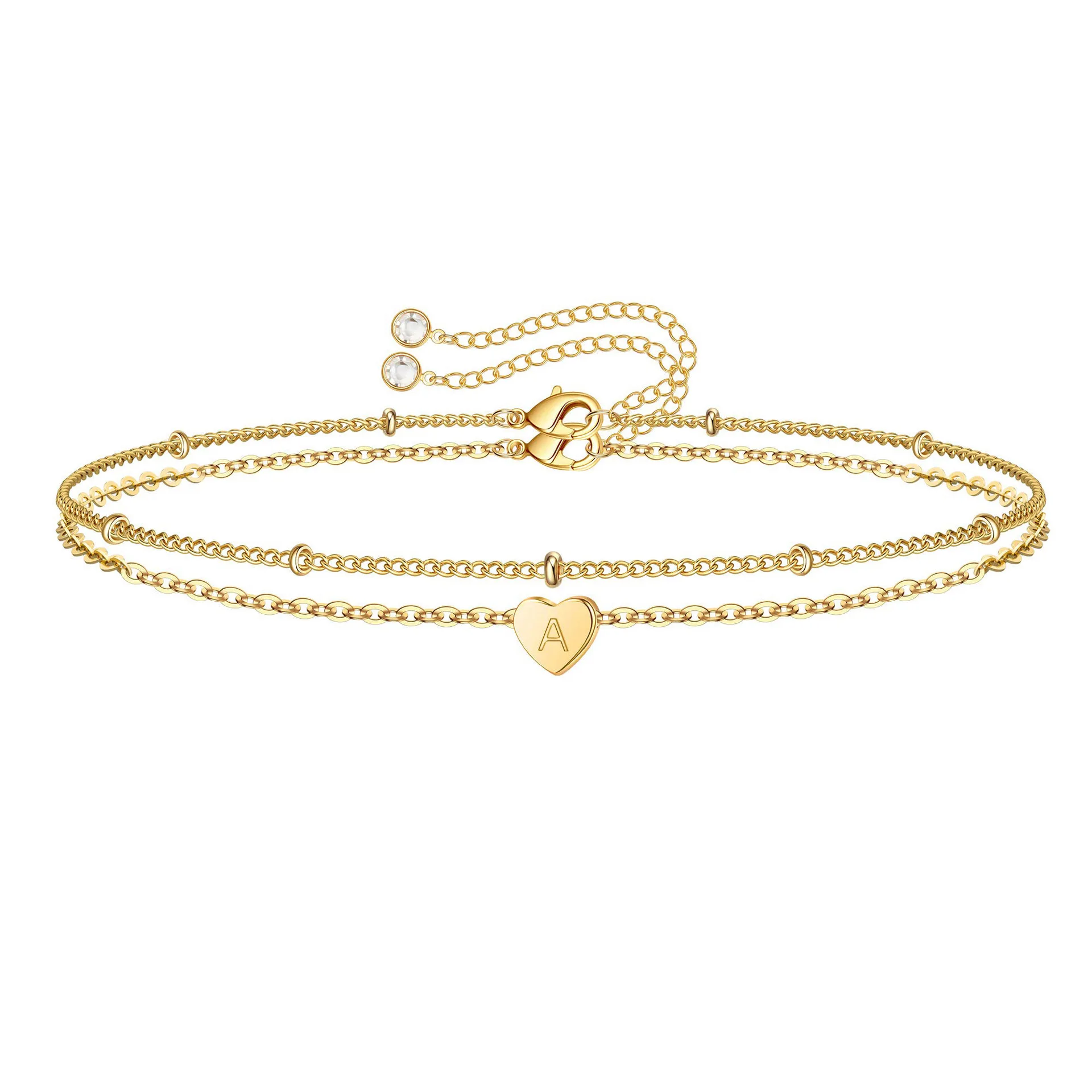 18K Gold Plated Women's Double Layer Bracelet Simple Heart Shape 26 Letter Bracelet Pendant Fashion Jewelry
18K Gold Plated Women's Double Layer Bracelet Simple Heart Shape 26 Letter Bracelet Pendant Fashion Jewelry