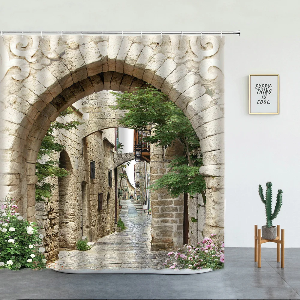 

Занавеска для душа с 3d-изображением сельского города, улицы, ландшафта, для ванной комнаты, шторы, водонепроницаемая Фотоштора с крючками