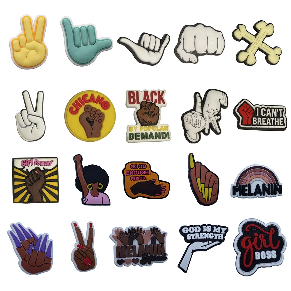 1PCS Finger Gesture VIP Fighting Rights Melanin Girlk Boss PVC Slippers Garden Shoe Charms Fit Bands Shoe Decoration Croc Jibz
1PCS Finger Gesture VIP Fighting Rights Melanin Girlk Boss PVC Slippers Garden Shoe Charms Fit Bands Shoe Decoration Croc Jibz