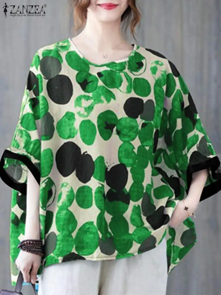 Топ ZANZEA женский с круглым вырезом, Свободный Повседневный Топ в горошек, блузка оверсайз с коротким рукавом, лето 2022 
Топ ZANZEA женский с круглым вырезом, Свободный Повседневный Топ в горошек, блузка оверсайз с коротким рукавом, лето 2022