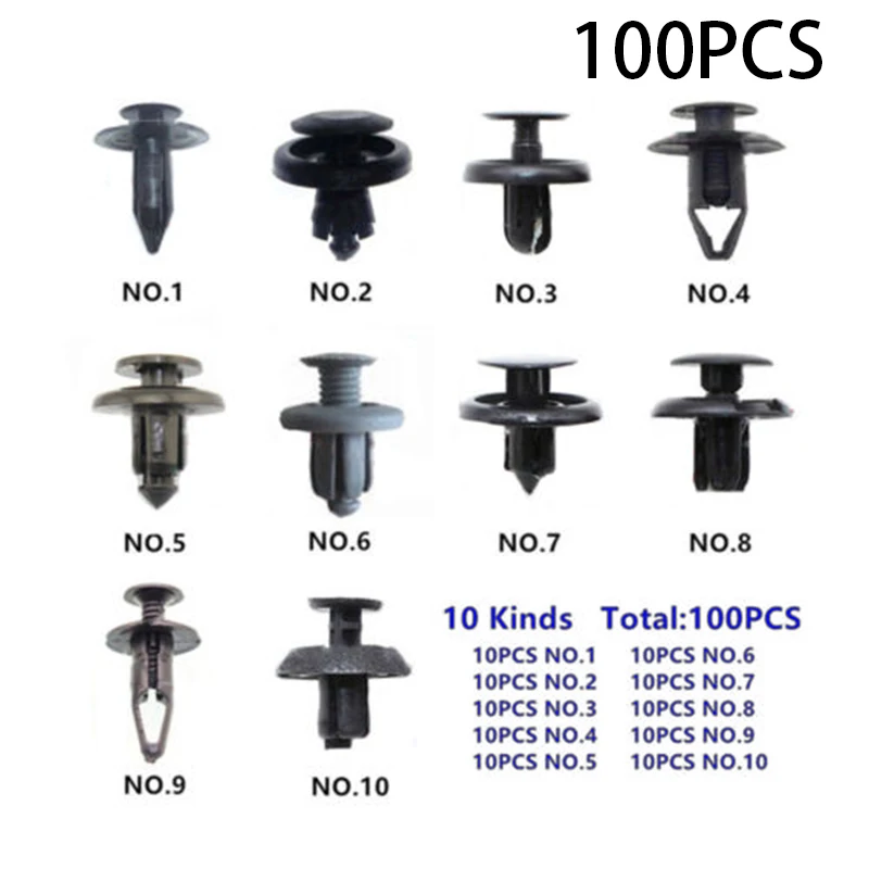 100pcs Rivets Car Bumper Fender Plastic Fastener Push Retainer Clip Set Durable Car Clips Useful Part Replacement
100pcs Rivets Car Bumper Fender Plastic Fastener Push Retainer Clip Set Durable Car Clips Useful Part Replacement