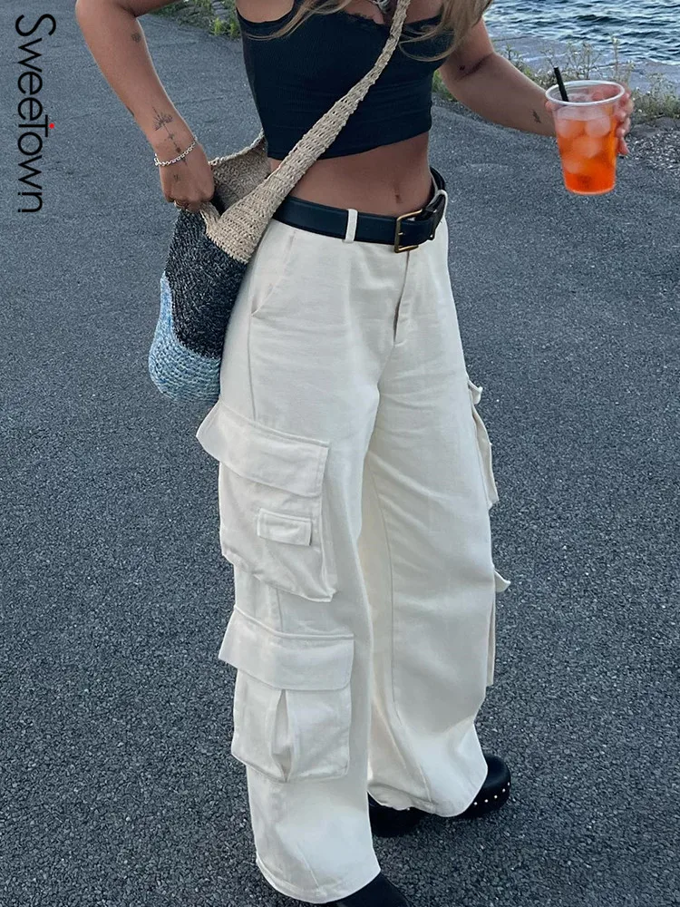 Sweetown White Baggy Wide Leg Cargo Jeans Mom Korean Fashion Big Pockets Streetwear Pants Women Casual Hippie Denim Trousers
Sweetown White Baggy Wide Leg Cargo Jeans Mom Korean Fashion Big Pockets Streetwear Pants Women Casual Hippie Denim Trousers