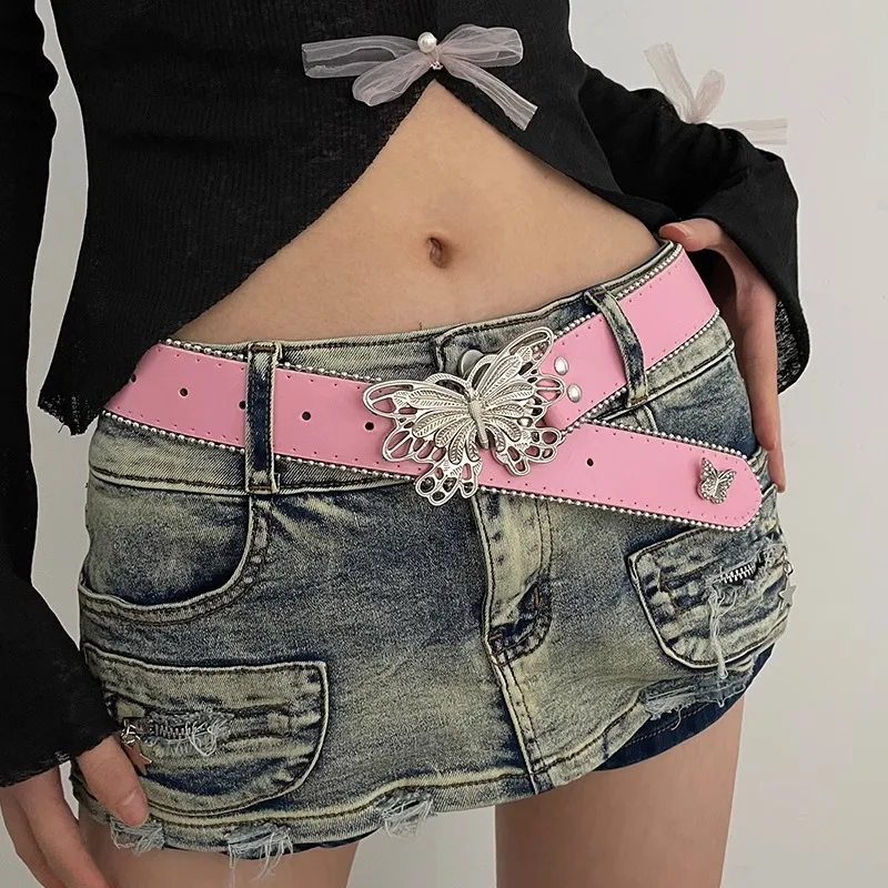 

Designer Y2K Style Barbie Pink Spicy EGirl Butterfly Jeans Diesel Belt Belts for Women Gothic American Belt Women's Accessories