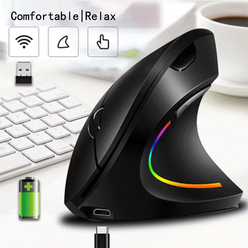 

USB Rechargeable Wireless Mouse 2.4GHz Vertical Gaming Mouse 800 1600 2400 DPI Ergonomic Computer Mice for PC Laptop Office