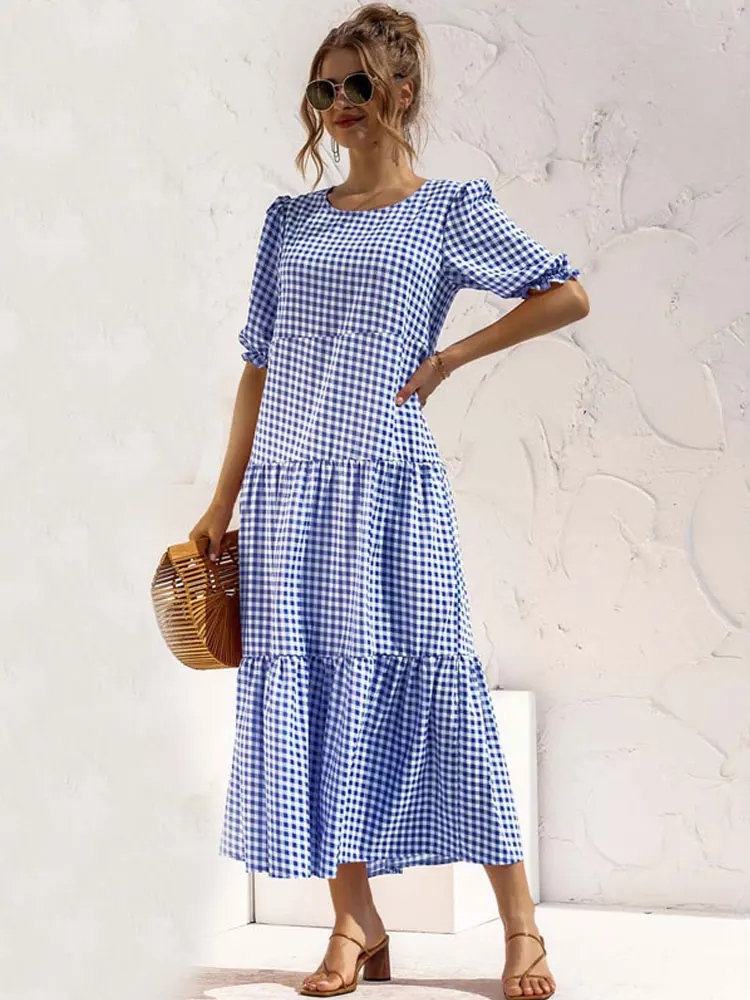 2022 Summer Maxi Plaid Dress Women Dot Long Party Dress Ladies A Line Elegant Loose Puff Sleeve Dress For Women 
2022 Summer Maxi Plaid Dress Women Dot Long Party Dress Ladies A Line Elegant Loose Puff Sleeve Dress For Women