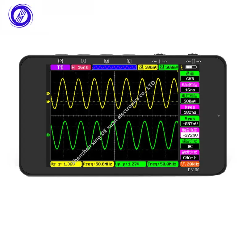 DS100 Mini Digital Oscilloscope dual channel 50MHz bandwidth 250MSa/S sampling rate mini tablet digital oscilloscope
DS100 Mini Digital Oscilloscope dual channel 50MHz bandwidth 250MSa/S sampling rate mini tablet digital oscilloscope