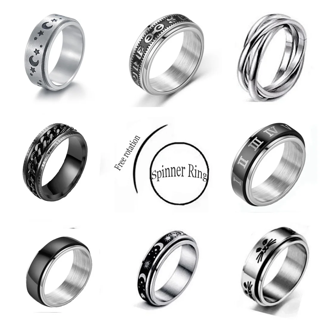 Stainless Steel Spinner Ring for Women Mens Fidget Band Rings Moon Star Celtic Stress Relieving Wide Wedding Anxiety Rings
Stainless Steel Spinner Ring for Women Mens Fidget Band Rings Moon Star Celtic Stress Relieving Wide Wedding Anxiety Rings
