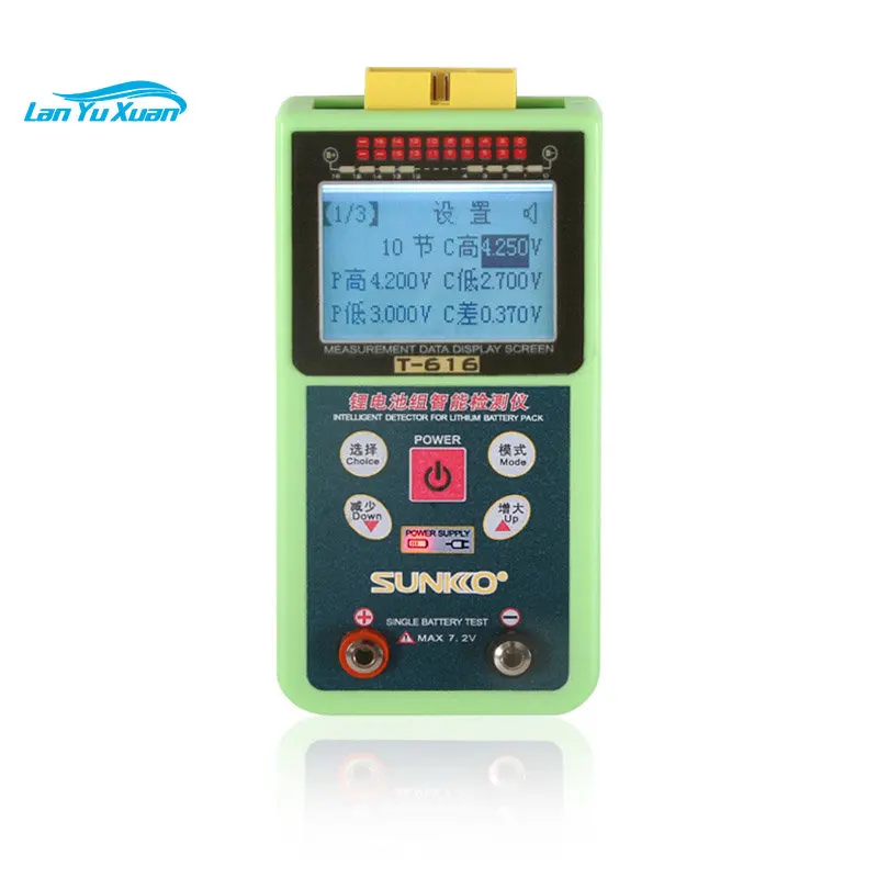 SUNKKO T-616 electric vehicle lithium battery pack voltage detection 7,10,13,16 strings tester
SUNKKO T-616 electric vehicle lithium battery pack voltage detection 7,10,13,16 strings tester