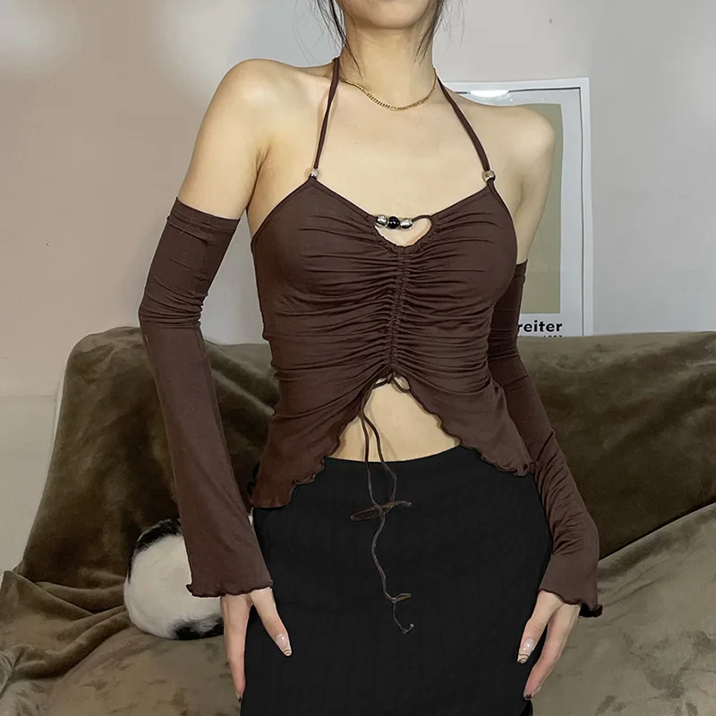 Женский топ с воротником-стойкой, элегантный облегающий плиссированный топ из двух предметов с лямкой на шее, лето 2022
Женский топ с воротником-стойкой, элегантный облегающий плиссированный топ из двух предметов с лямкой на шее, лето 2022