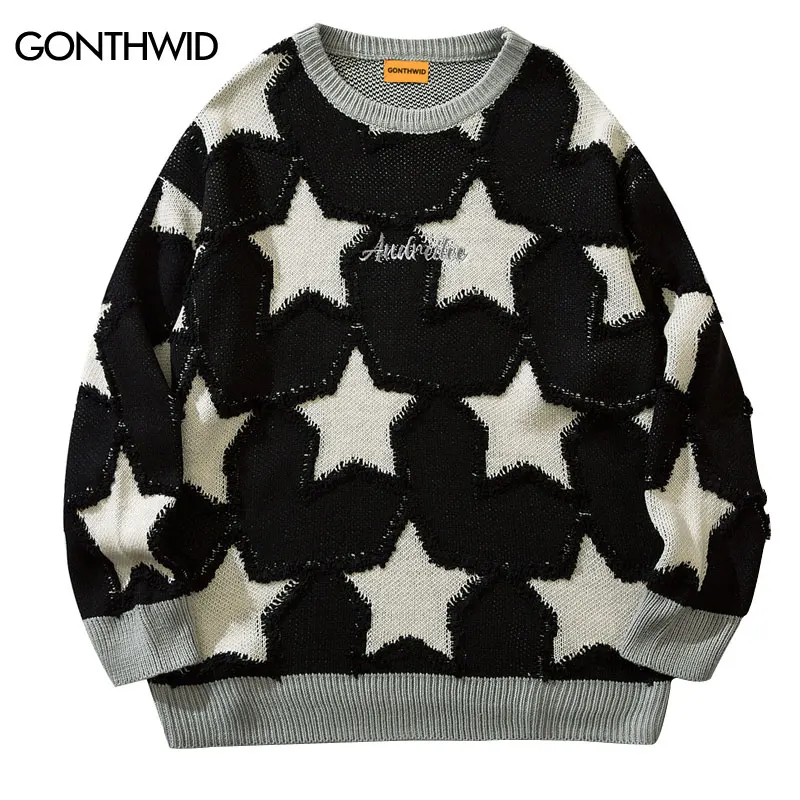 Hip Hop Knitted Jumper Sweater Men Harajuku Knitted Star Patchwork Sweaters 2022 Autumn Fashion Korean Casual Loose Pullovers
Hip Hop Knitted Jumper Sweater Men Harajuku Knitted Star Patchwork Sweaters 2022 Autumn Fashion Korean Casual Loose Pullovers