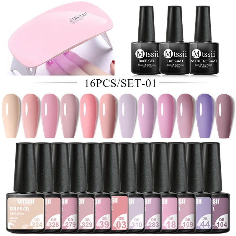 Mtssii 16Pcs Gel Nail Polish Set With UV Lamp Dryer Nude Pink Glitter Semi Permanent Nail Art Varnish Base Matte Top Coat Kits
Mtssii 16Pcs Gel Nail Polish Set With UV Lamp Dryer Nude Pink Glitter Semi Permanent Nail Art Varnish Base Matte Top Coat Kits