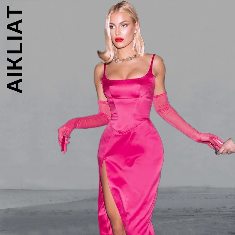 Aikliat Women Fashion Dress All-Match Party Dresses Pink Dress Bodycon Satin Dress Midi Dress Soft Female Clothing Vestidos
Aikliat Women Fashion Dress All-Match Party Dresses Pink Dress Bodycon Satin Dress Midi Dress Soft Female Clothing Vestidos