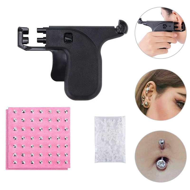 

1set Ear Piercing Gun Set With Ears Studs Ear Nose Lip Body Navel Piercing Tool Sterile With 98pc Ear Stud Gun titanium piercing