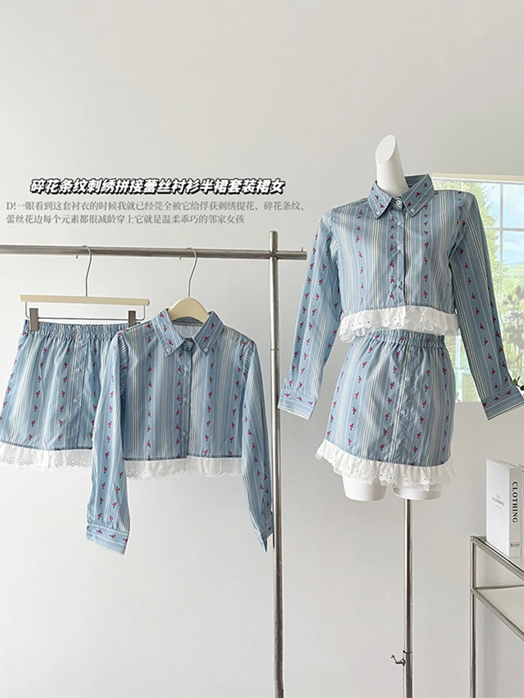 Sweet Y2K Hollow Out Outfits 2 Piece Set Women Striped Floral Shirt Chic+Elastic Waist Wrap Hip Slim Short Skirts Lace Patchwork
Sweet Y2K Hollow Out Outfits 2 Piece Set Women Striped Floral Shirt Chic+Elastic Waist Wrap Hip Slim Short Skirts Lace Patchwork