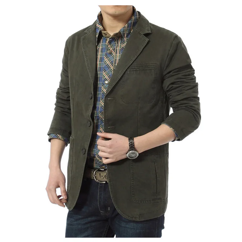 

New Autumn Spring Men Casual Blazers Cotton Denim Parka Men's slim fit Jackets Army Green Khaki Big Size M -XXXXL