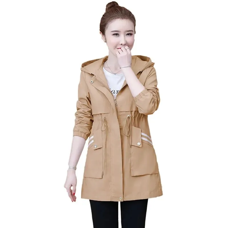 Women's Trench Coat 2022 Spring Autumn New Jackets Stripe Splice Pocket Hooded Collar Slim Drawstring Mid Length Windbreaker Top
Women's Trench Coat 2022 Spring Autumn New Jackets Stripe Splice Pocket Hooded Collar Slim Drawstring Mid Length Windbreaker Top