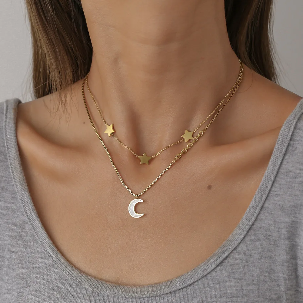 New Fashion Trend Stainless Steel Double Layer Elegant Delicate Star Moon Clavicle Necklace Ladies Jewelry Party Gift Wholesale
New Fashion Trend Stainless Steel Double Layer Elegant Delicate Star Moon Clavicle Necklace Ladies Jewelry Party Gift Wholesale
