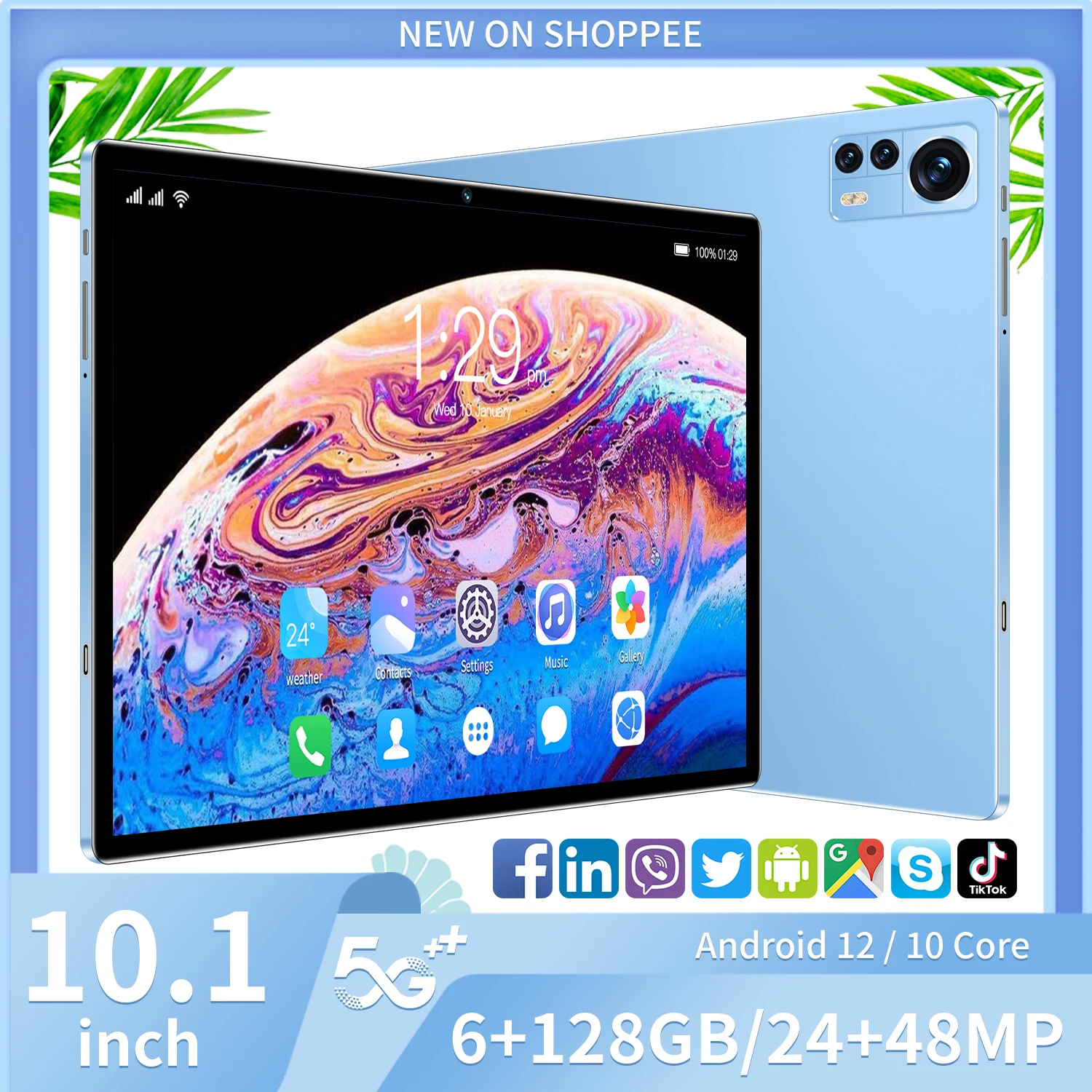New 10.1-inch 5G tablet Android 10.0 eight core mobile phone calls Google Play 6GB RAM 128GB ROM tablet PC WiFi Bluetooth Type-C 
New 10.1-inch 5G tablet Android 10.0 eight core mobile phone calls Google Play 6GB RAM 128GB ROM tablet PC WiFi Bluetooth Type-C