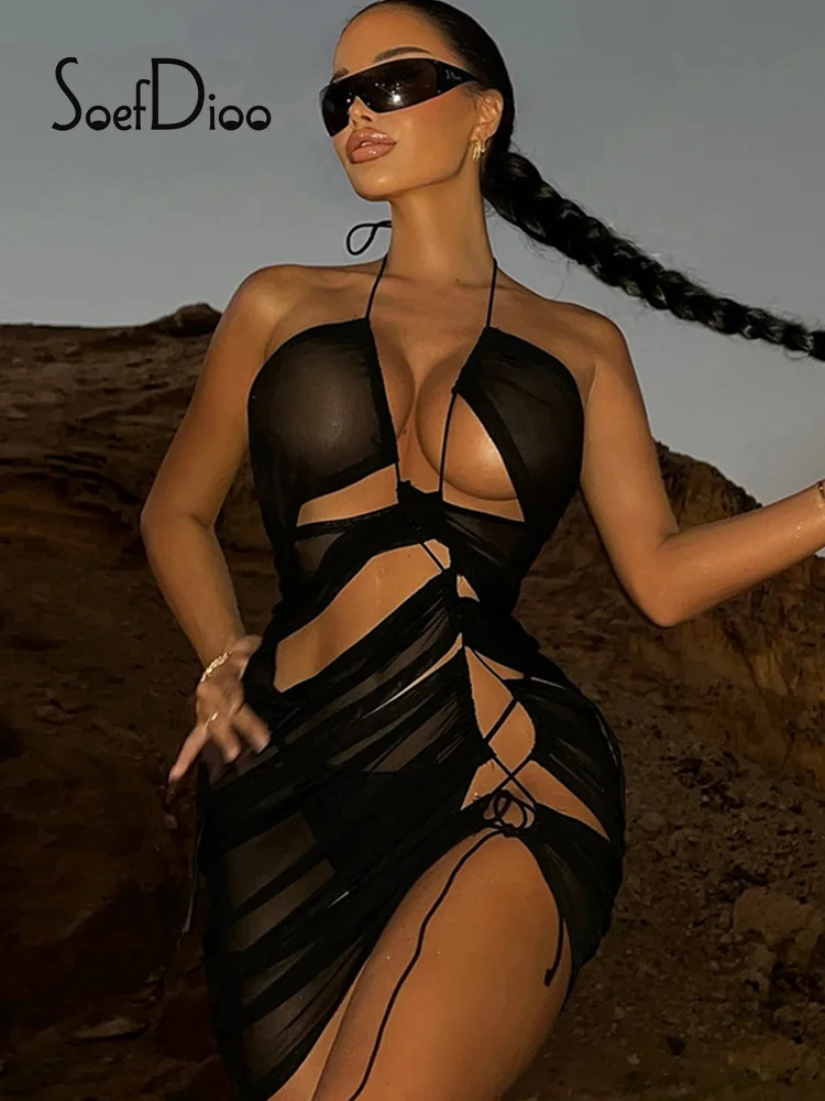 Soefdioo Halter Sleeveless Cut-out Bodycon Black Dress for Women 2022 Summer Nigth Club Wear Sexy Mesh See Through Mini Dresses
Soefdioo Halter Sleeveless Cut-out Bodycon Black Dress for Women 2022 Summer Nigth Club Wear Sexy Mesh See Through Mini Dresses