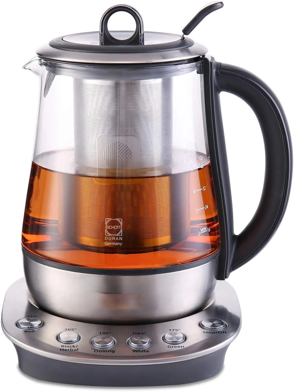 

Tea Maker, Durable 316 Stainless Steel & German Schott Glass Kettle, Removable Infuser, Auto Keep Warm, BPA Free, 1.2L