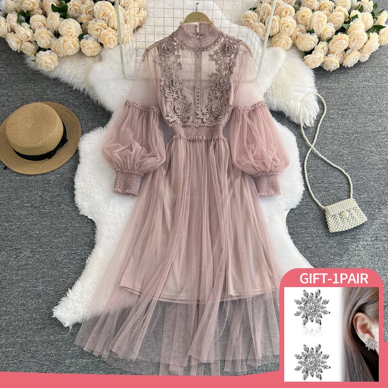 Fairy Dress Vintage Women Summer 2022 Lace Flower Mesh Hollow Out Lantern Long Sleeve High Waist Dress Princess Dresses 2 Set
Fairy Dress Vintage Women Summer 2022 Lace Flower Mesh Hollow Out Lantern Long Sleeve High Waist Dress Princess Dresses 2 Set