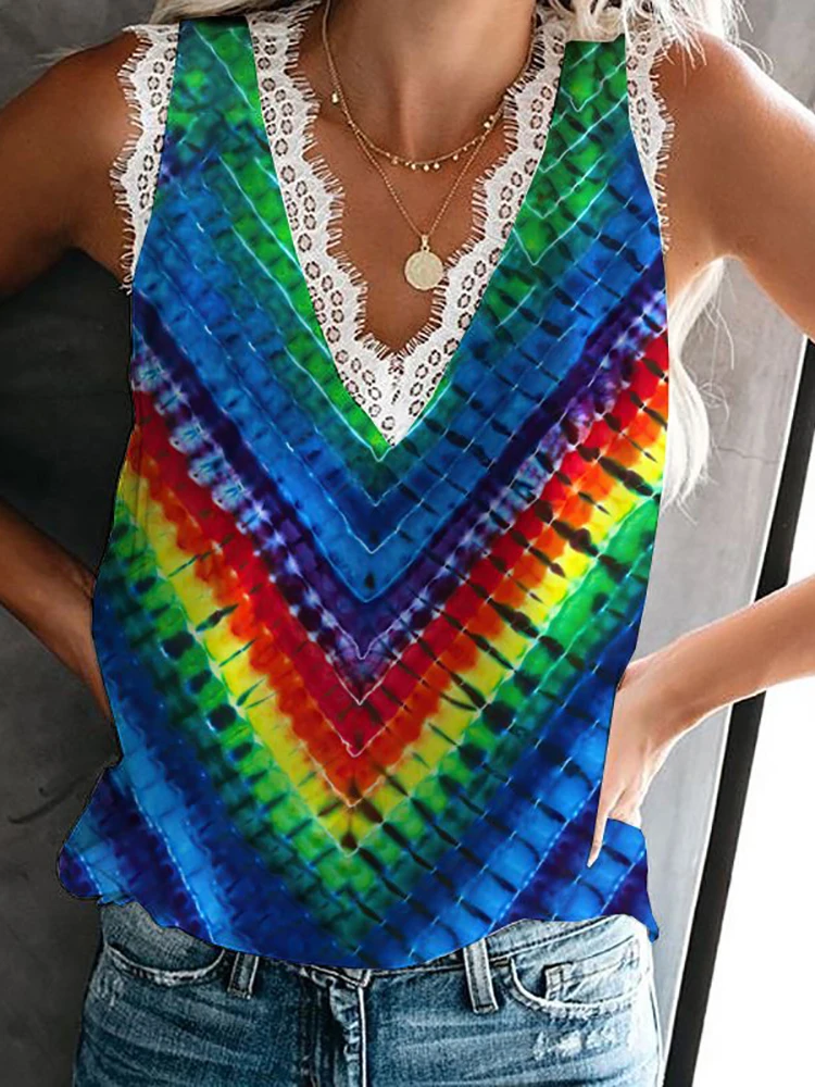 Women Summer Casual V-Neck Sleeveless Pullover Vest Vintage Print Stitching Lace Tops Vest Street Fashion Loose Sleeveless Tops
Women Summer Casual V-Neck Sleeveless Pullover Vest Vintage Print Stitching Lace Tops Vest Street Fashion Loose Sleeveless Tops