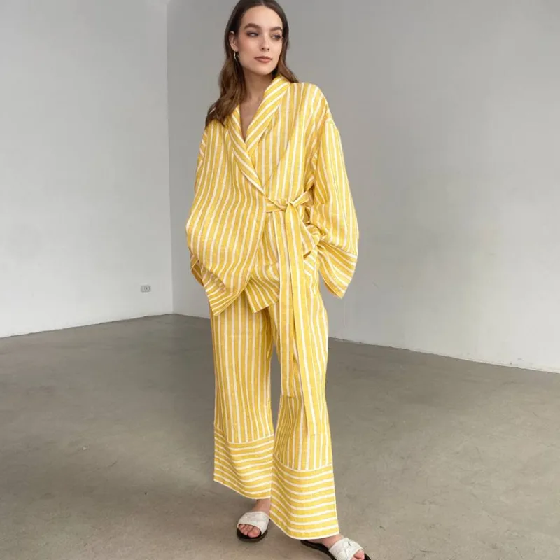 Autumn Stripe Two Piece Pants Set Tracksuit Vacation Outfits Long Sleeve Shirt Top High Waist Loose Pants Homewear Loungewear
Autumn Stripe Two Piece Pants Set Tracksuit Vacation Outfits Long Sleeve Shirt Top High Waist Loose Pants Homewear Loungewear