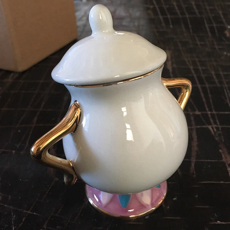 

Cartoon Beauty And The Beast Coffee Sugar Pot Creative Bowl Mrs Potts Chip 18K Goldplated Kahve Fincan Takimlari Gift