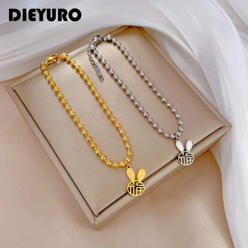 DIEYURO 316L Stainless Steel Cute Rabbit Bunny Charm Bracelet For Women Fashion Bangles Beaded Chain Jewelry Holiday Gift Party
DIEYURO 316L Stainless Steel Cute Rabbit Bunny Charm Bracelet For Women Fashion Bangles Beaded Chain Jewelry Holiday Gift Party