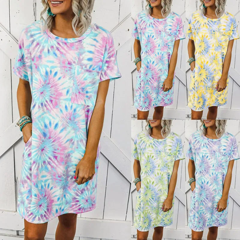 Summer Fashion O Neck Sexy Women's Mini Dress Casual Loose Short Sleeve Tie Dye Print Pocket Ladies Beach Dresses 2022 Vestidos
Summer Fashion O Neck Sexy Women's Mini Dress Casual Loose Short Sleeve Tie Dye Print Pocket Ladies Beach Dresses 2022 Vestidos