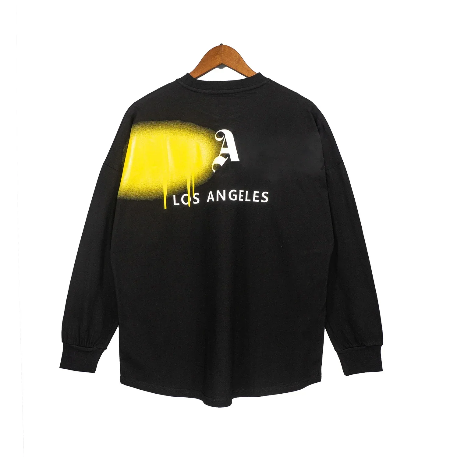 

Palm ANGEL Letter loose casual Fashion graffiti casual cotton round neck black cartoon animation Top Long Sleeve T-Shirt