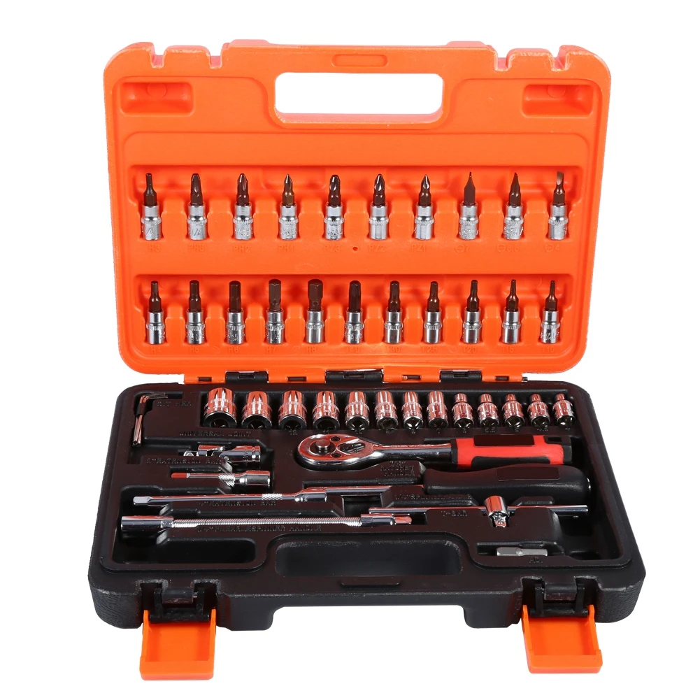 46pcs Socket Spanner Wrench Set 1/4" Drive Metric Extension Bar with Box Socket Spanner Socket Spanner
46pcs Socket Spanner Wrench Set 1/4" Drive Metric Extension Bar with Box Socket Spanner Socket Spanner