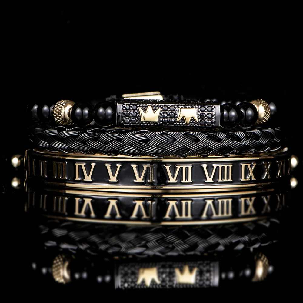Luxury Set Bracelets Men Double Crown Handmade Enamel Roman Numeral Bangles Rope Buckle Stone Beads Micro Pave CZ Jewelry
Luxury Set Bracelets Men Double Crown Handmade Enamel Roman Numeral Bangles Rope Buckle Stone Beads Micro Pave CZ Jewelry