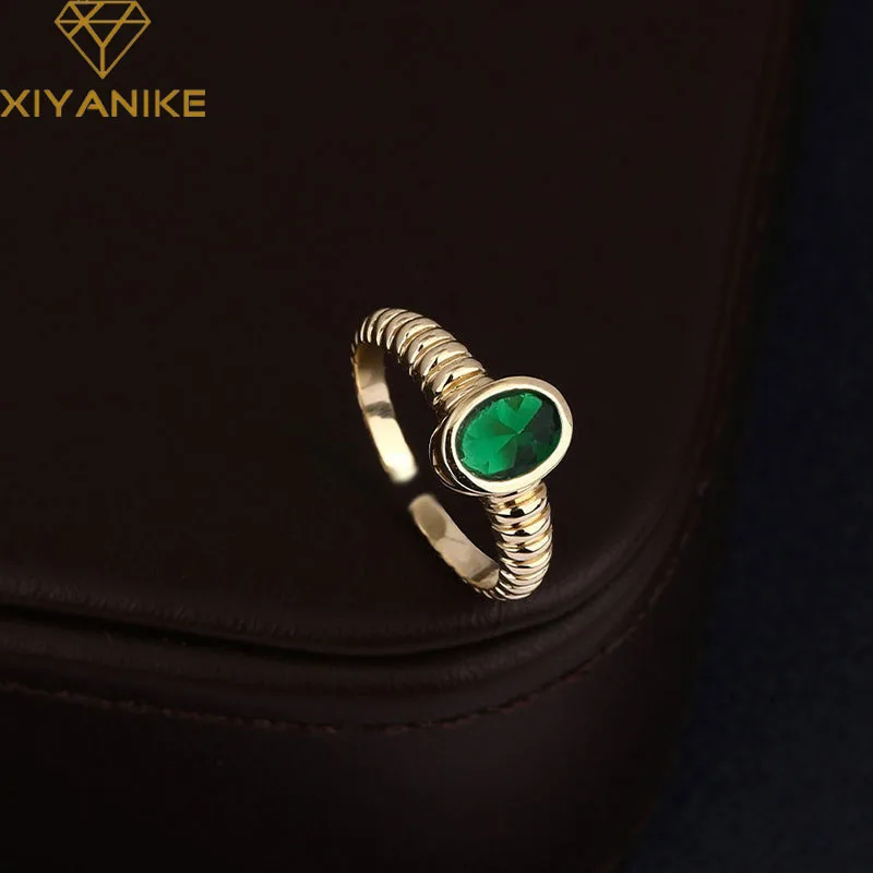 

DAYIN Punk Emerald Oval Zircon Cuff Rings For Women Girl Luxury Fashion New Cool Jewelry Friend Gift Party кольцо женское