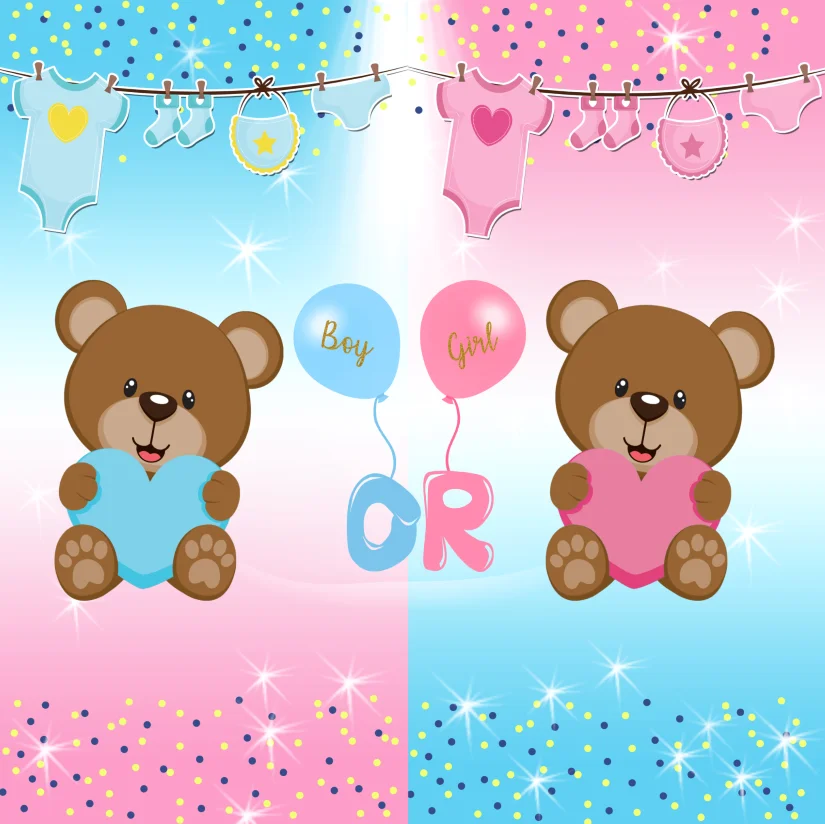 

Бесшовный Виниловый фон для фотосъемки 8x8 футов с надписью We beжемчужинами, розовым, голубым медведем Тедди, вечеринка в честь будущего ребенка