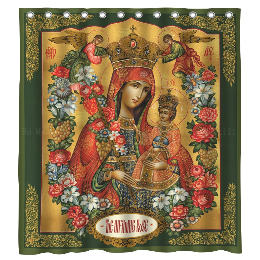 

Virgin Mary Unfading Flowers Rose Mother Of God Religious Icon Shower Curtain With 12 Hooks By Ho Me Lili Bathroom Decor