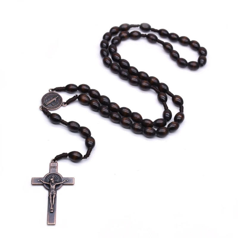 

Цепочка с подвеской в виде Креста Иисуса, ожерелье из перегородчатой меди с бусинами, винтажный подарок для женщин, католический подарок