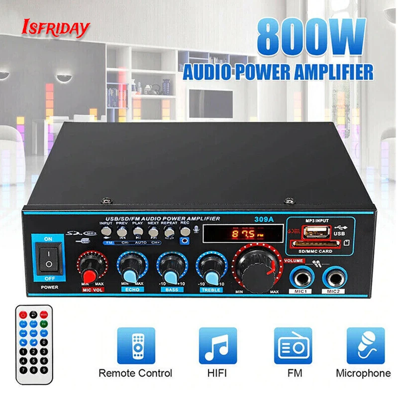 Усилитель для динамиков, 12 В, 220 В, 800 Вт, Bluetooth 5,0, 2,0 каналов 
Усилитель для динамиков, 12 В, 220 В, 800 Вт, Bluetooth 5,0, 2,0 каналов