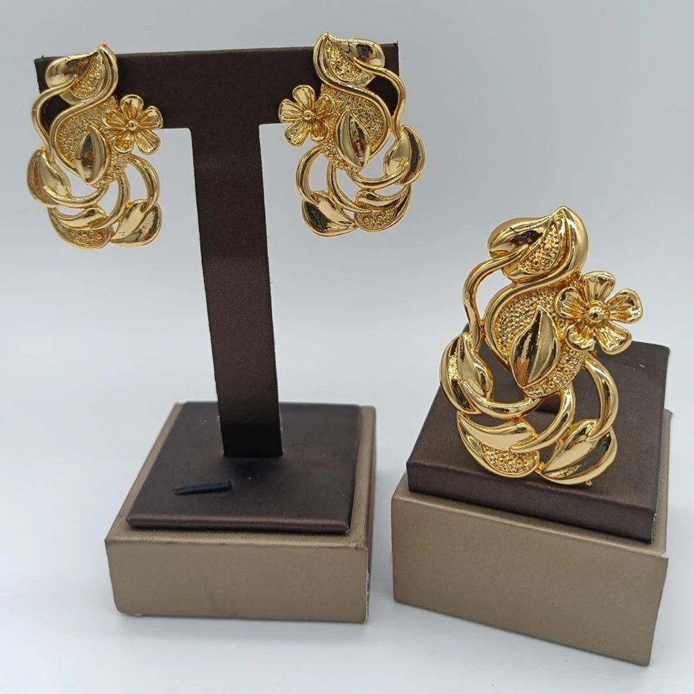 Bohemia Gold Color Jewelry Set for Women Flower Design Earrings and Ring Set 2023 Trend Party Evening Dubai African Jewelry Set
Bohemia Gold Color Jewelry Set for Women Flower Design Earrings and Ring Set 2023 Trend Party Evening Dubai African Jewelry Set
