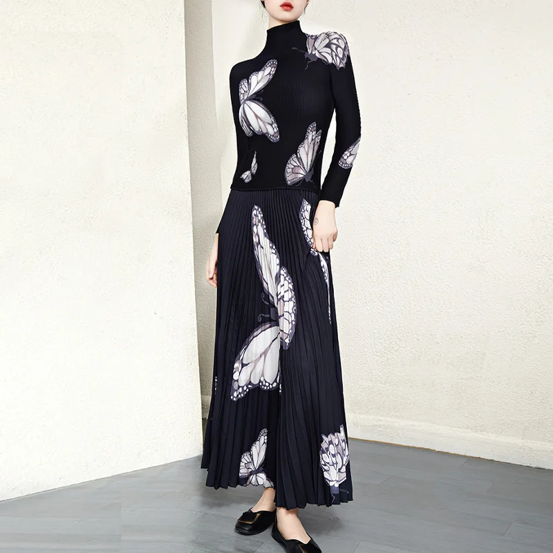Stretch Miyake Pleated Suit For Women 45-75kg 2022 New Printed Turtleneck Long Sleeved Slimming T-Shirt Elastic Waist Skirt Sets
Stretch Miyake Pleated Suit For Women 45-75kg 2022 New Printed Turtleneck Long Sleeved Slimming T-Shirt Elastic Waist Skirt Sets