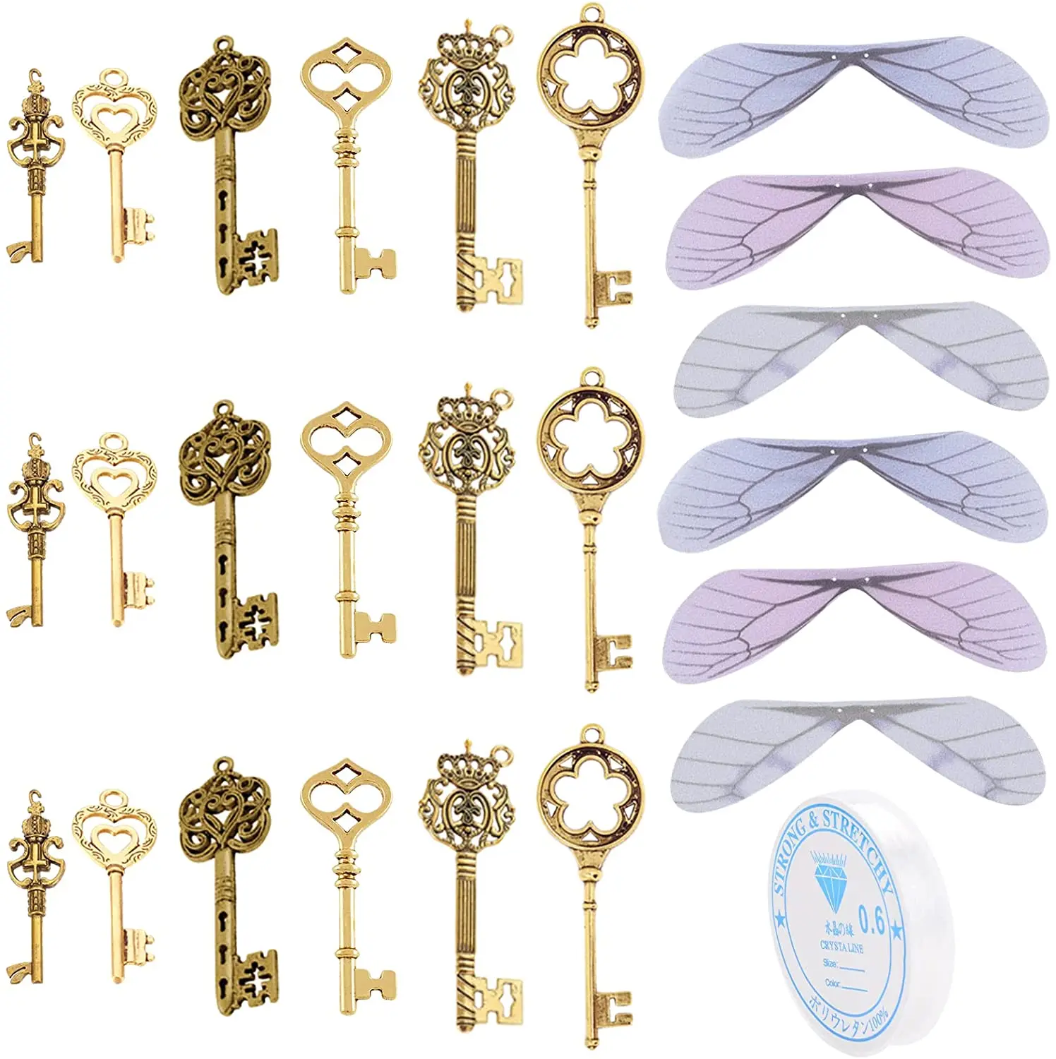 61 PCS Flying Keys Charms Antique Golden Skeleton Enchanted Key Pendants Dragonfly Wings Charm 11.48 Yards Elastic Crystal
61 PCS Flying Keys Charms Antique Golden Skeleton Enchanted Key Pendants Dragonfly Wings Charm 11.48 Yards Elastic Crystal