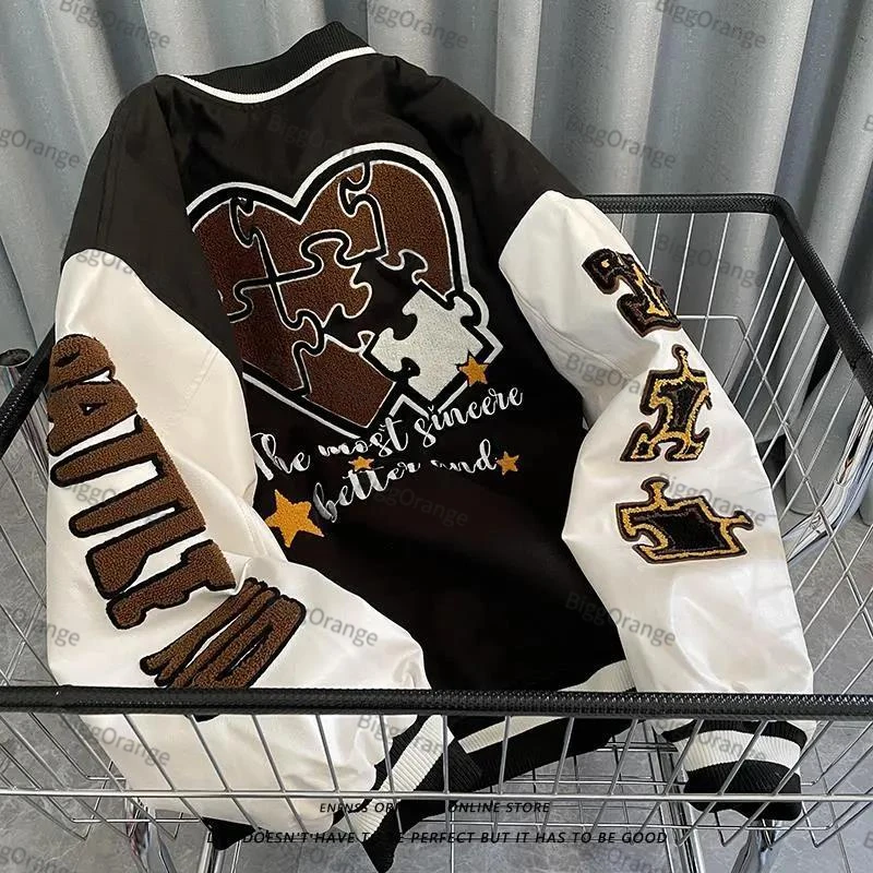 Spring and autumn retro quilted embroidered baseball uniform jacket men and women loose tide brand street jacket couple's shirt
Spring and autumn retro quilted embroidered baseball uniform jacket men and women loose tide brand street jacket couple's shirt