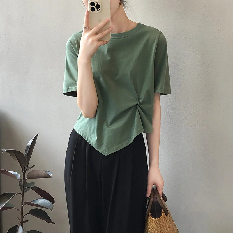 Cross Design V Hems Solid T Shirt Green Black Blue Black Summer Casual Women Crop Tops
Cross Design V Hems Solid T Shirt Green Black Blue Black Summer Casual Women Crop Tops