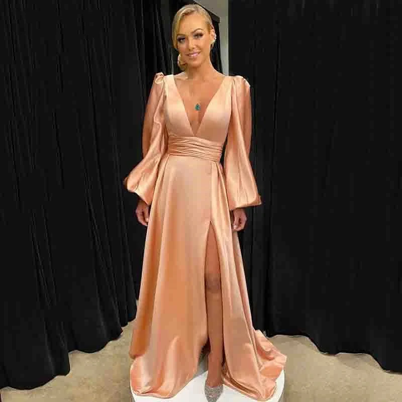 Stretch Satin Evening Dresses Puff Sleeve V Neck Arabic Special Occasion Dresses Side Split Longo Prom Party Gowns فستان سهرة
Stretch Satin Evening Dresses Puff Sleeve V Neck Arabic Special Occasion Dresses Side Split Longo Prom Party Gowns فستان سهرة